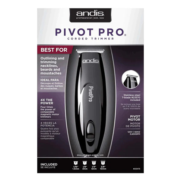 Andis 23475 Professional PivotPro Beard & Hair Trimmer with Carbon Steel T-Blade – Black