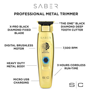 Stylecraft Saber Professional Full Metal Body Digital Brushless Motor Cordless Hair Trimmer Gold SC405G