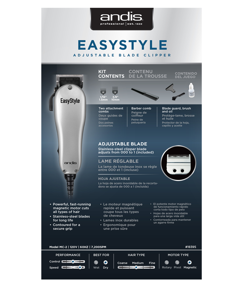 Andis EasyStyle Adjustable Blade Clipper 7 Piece Kit AN18395